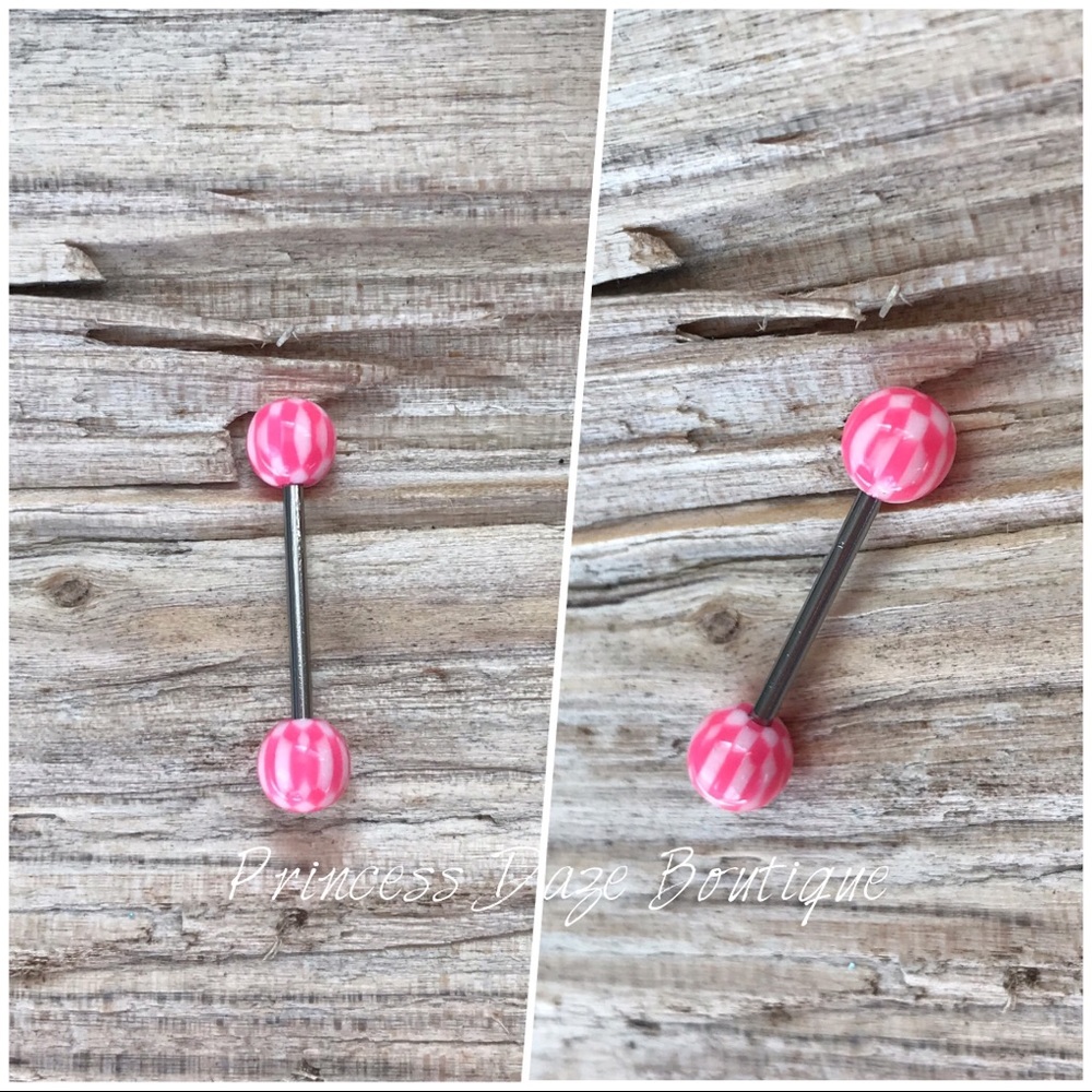 Pink Checkered Tongue Ring